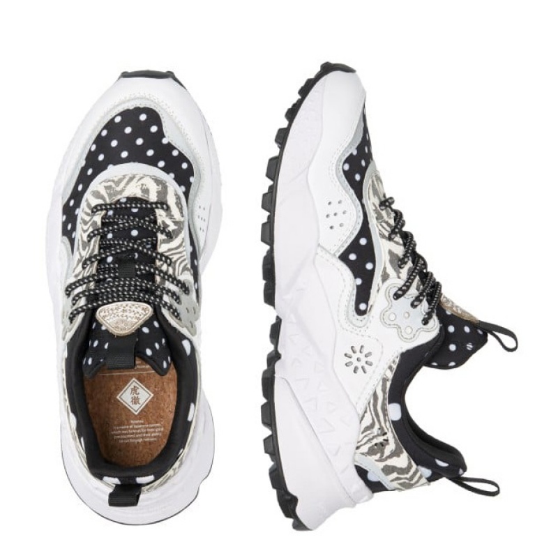 Black / White Flower Mountain KOTETSU Women's Sneakers | SAWLXJMNR