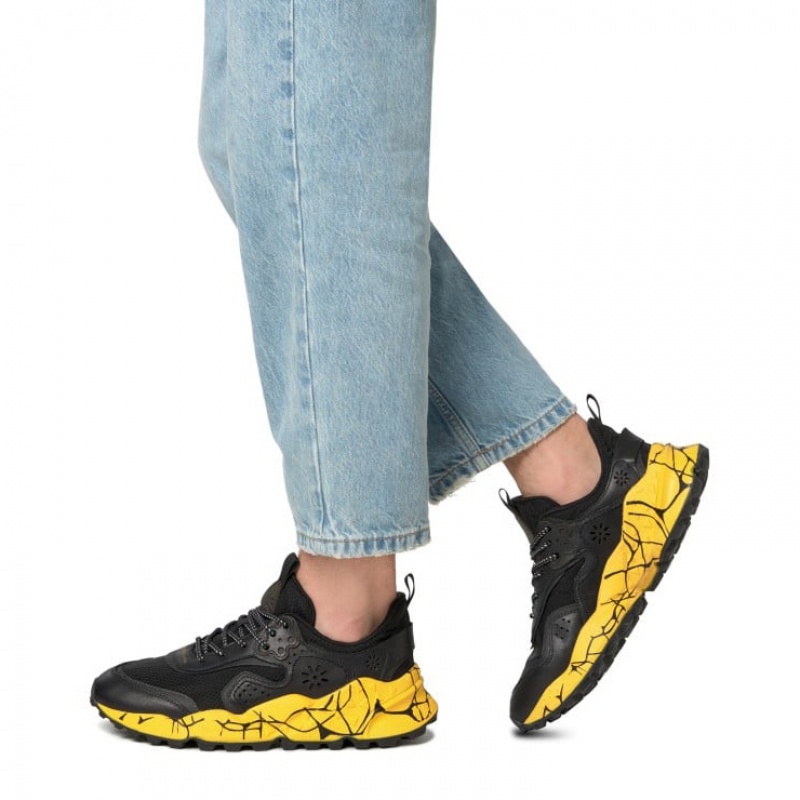 Black / Yellow Flower Mountain KOTETSU UNI Women's Sneakers | SATLQPHCX