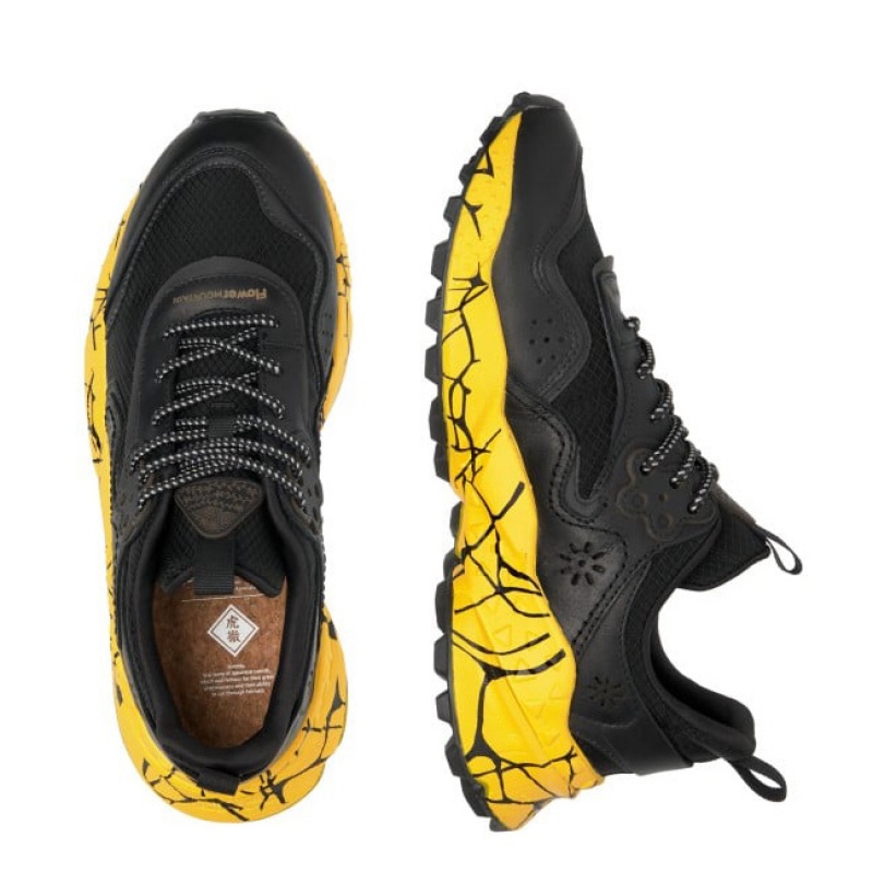 Black / Yellow Flower Mountain KOTETSU UNI Women's Sneakers | SATLQPHCX