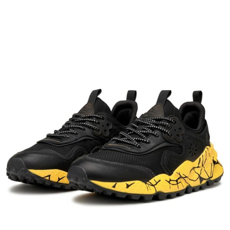 Black / Yellow Flower Mountain KOTETSU UNI Women's Sneakers | SATLQPHCX