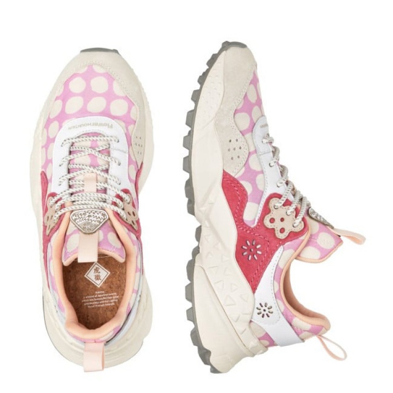 White / Pink Flower Mountain KOTETSU Women's Sneakers | SAPCSFLAO